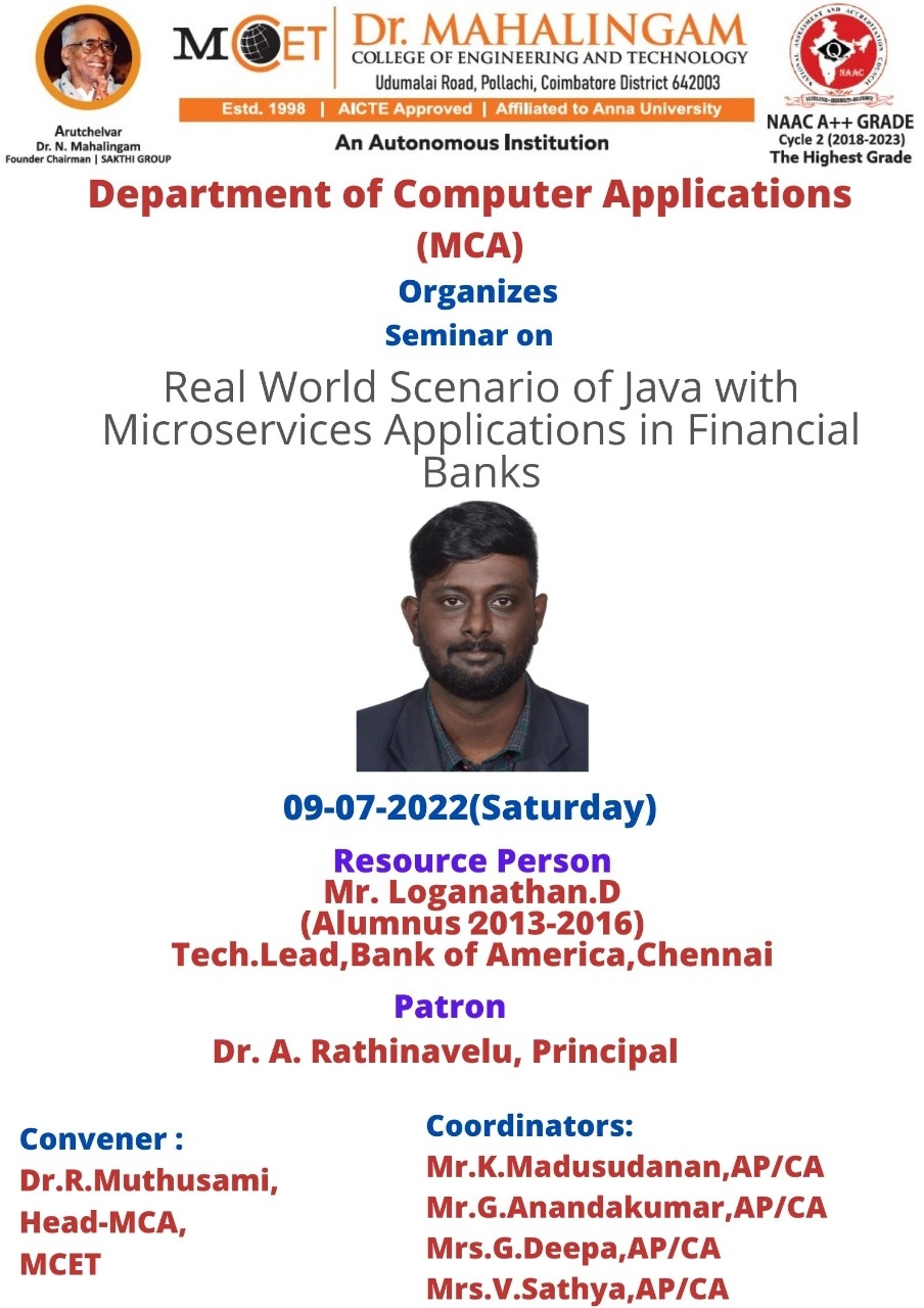 Seminar on Real World scenario of java with Microservices Applications in Financial Banks by Alumni